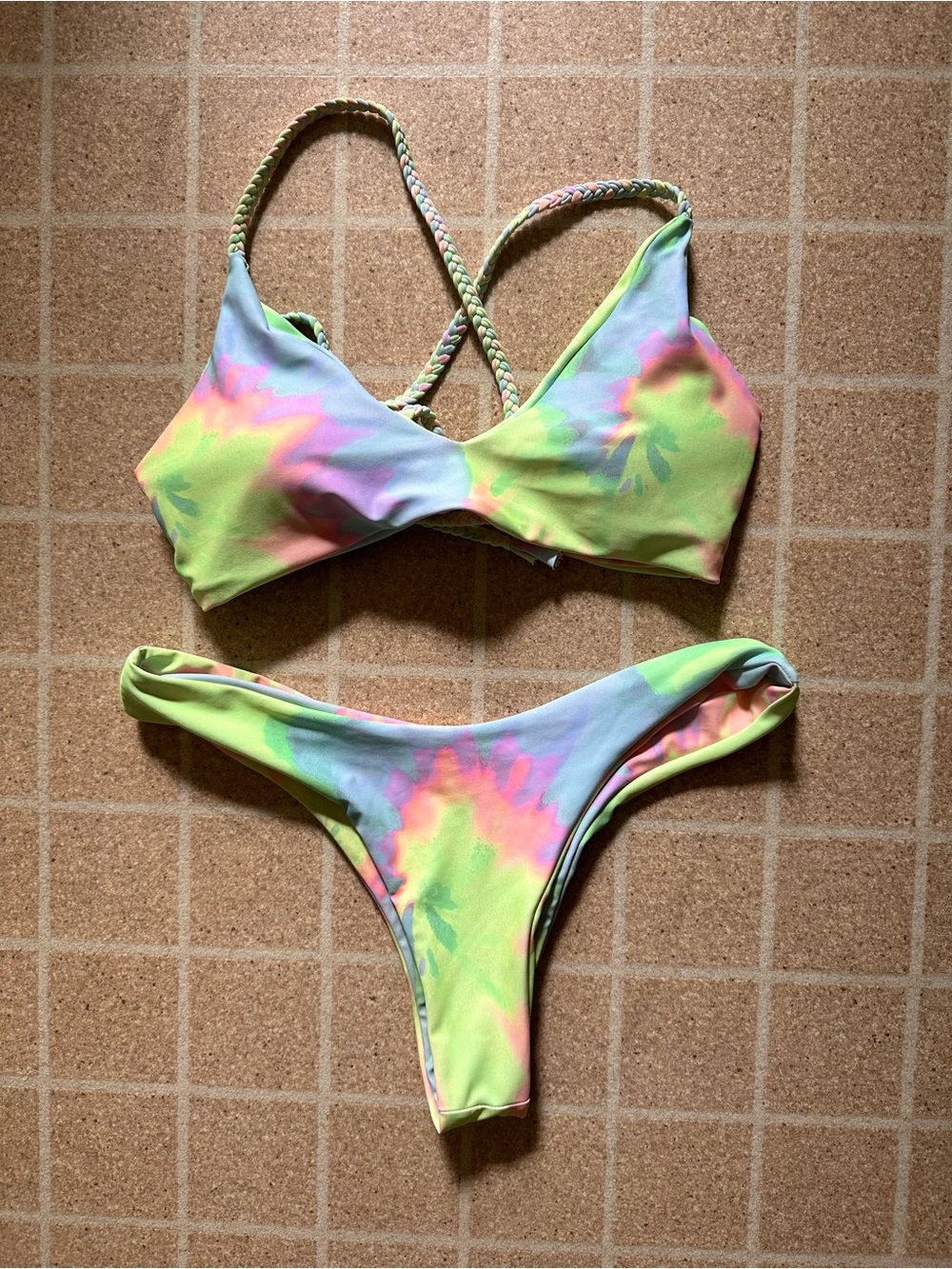 Pastel Tie-Dye Braided Strap Bikini Set